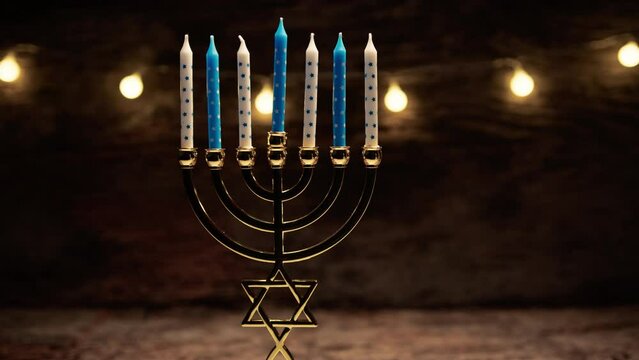 Hanukkah candles on a candlestick background