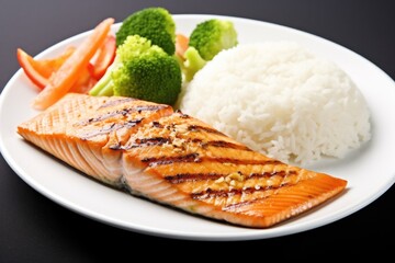 fresh grilled salmon steak with sesame seed topping