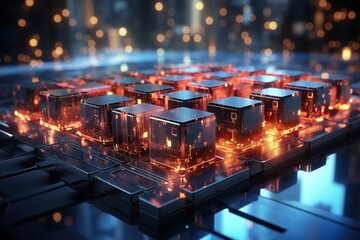 Blockchain technology. Big data processing and digital innovation. Cyberspace concept of future