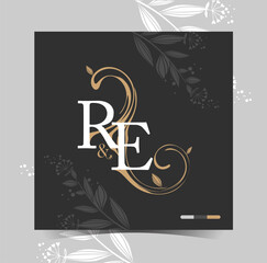 R, E, RE, Beauty vector initial logo, wedding monogram collection, Modern Minimalistic and Floral templates for Invitation cards, Save the Date, Logo identity for restaurant, boutique, cafe in vector