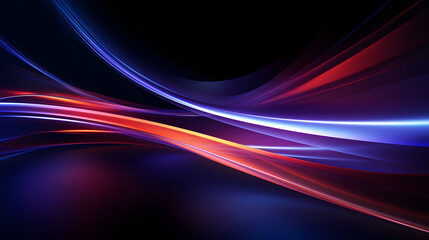 Modern abstract high-speed light effect. Abstract background with curved beams of light. Technology futuristic dynamic motion. Generative AI.
