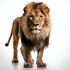 Fototapeta premium lion isolated. lion isolated on white background with shadow. Lion looking into the camera. African wildlife