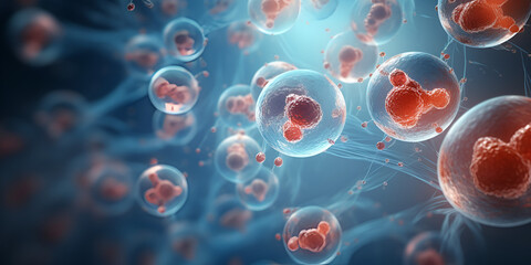 Human cell or Embryonic stem cell  Medical Science: Human Cells and Embryonic Stem Cells - obrazy, fototapety, plakaty