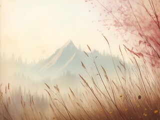 Beautiful vintage style meadow landscape. AI generated illustration
