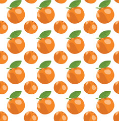 Tangerines with and without leaves. Seamless pattern in vector. Cute food pattern. Suitable for backgrounds and prints.