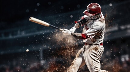 Baseball player hitting ball hard.