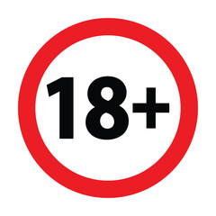 18 plus only icon. Age limit under 18 years old is forbidden circle sign symbol vector illustration. Under 18 sign in on white background. Over 18 only censored. Eighteen age older forbidden 