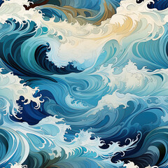 Fototapeta premium blue background with seamless pattern of sea waves for fabric and textile