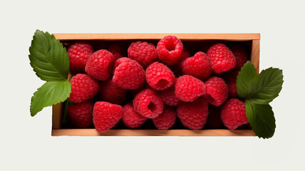 raspberry in the wood box on white background, close up collection of fresh ingredients healthy food, fruit, vegetables for healthy delicious food theme