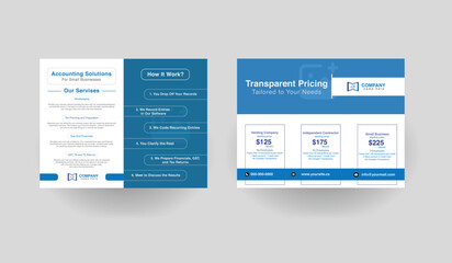horizontal front-back bookkeeping and accounting business flyer design. budget management service flyer template Tax service solution poster leaflet design