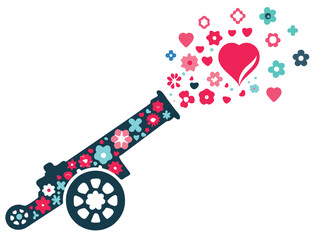 Vector of a cannon shooting hearts - concept of peace