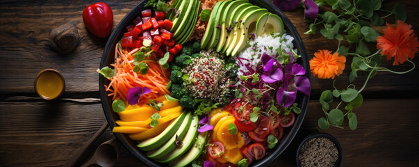 Naklejka premium Fresh color vegetables in budha bowl. Vegetable on plate.