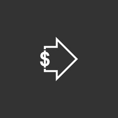 Dollar arrow icon .Growth or Increase price sign isolated on black