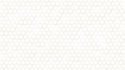 White hexagon honeycomb shape moving randomly, Abstract, Embossed Hexagon, White geometric hexagonal with golden stroke abstract background