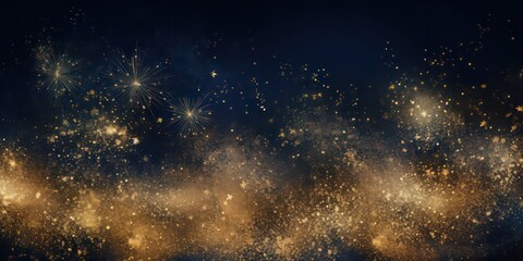 Obraz na płótnie Canvas Elegant gold and navy blue glitter background with fireworks, ideal for Christmas Eve and New Year celebrations.