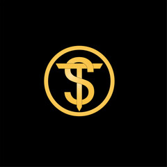 TS Logo with golden colour round shape - obrazy, fototapety, plakaty
