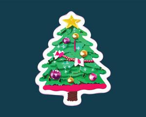 Christmas Sticker, Christmas Tree, Christmas vector Design.