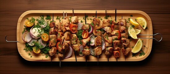 beautiful kebab dish on wooden table