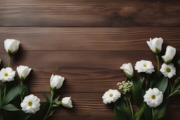 Obraz premium white flowers on wooden background