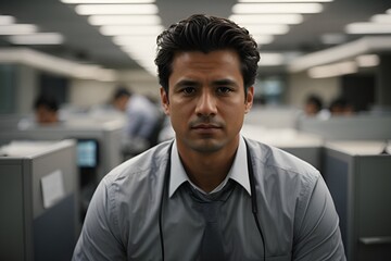 A office working man sitting in a cubicle in the office