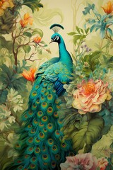 Peacock with garden background