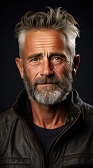 Obraz premium Portrait of smiling mature man standing on background. Man portrait illustration. Generative AI