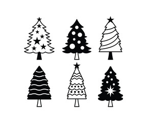set of christmas trees icon design collections black white simple style vector 