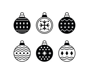 set of christmas balls icon design vector collections black white style modern simple element isolated 