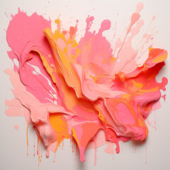 abstract splash pink and orange paint background on paper