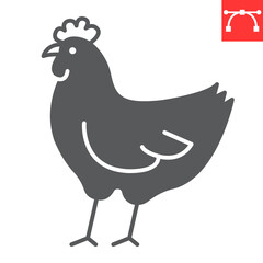 Chicken glyph icon, farm and agriculture, hen vector icon, vector graphics, editable stroke solid sign, eps 10.