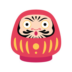Cartoon Color Character Daruma Icon Flat Design Style Japanese Traditional Doll Bodhidharma Zen Concept Symbol of Happiness. Vector illustration