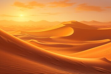 Golden Sand Dunes. Glowing golden sand dunes in a desert landscape