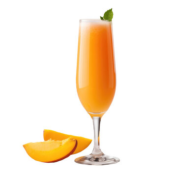Bellini cocktail with peach isolated on white background. Bar menu AI