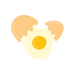 Cartoon Color Broken Raw Chicken Egg with Yolk Icon Concept Flat Design Style Baking and Cooking Ingredient. Vector illustration