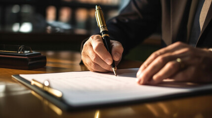 Close up hand of Businessman signing contract.
