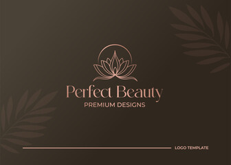 luxury minimal linear lotus flower beauty spa logo design - obrazy, fototapety, plakaty