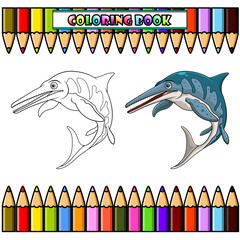 cartoon ichthyosaurus for coloring book