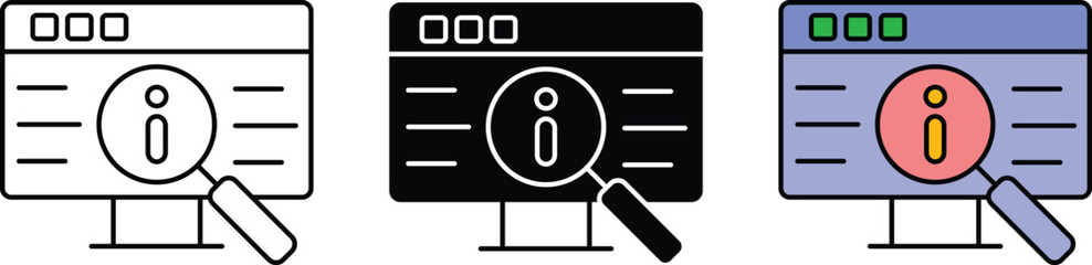 Researching information online linear icon. Collect data via internet. Internet-based resources. Lined, isolated and colored version. Vector illustration