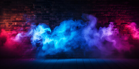 Colorful smoke cloud with black background on the wall A blue and pink smoke on a black background abstract blue and red fog with shadow Ai Generative