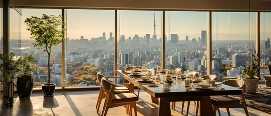 Foto op Plexiglas Modern luxury residence interior with panoramic view © Alex