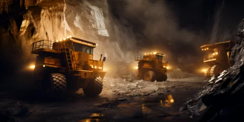 Poster Industry mining truck in a coal mine A vast openpit coal mine massive mining trucks and excavators in action capturing the scale and magnitude Ai Generative © Hafiz
