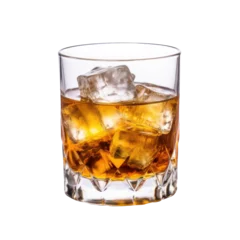 Fotobehang Whiskey with ice on isolated background. Design element for menu and bar card. AI © brillianata