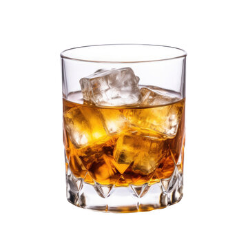 Whiskey with ice on isolated background. Design element for menu and bar card. AI