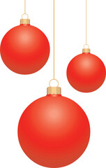 3 boules de Noël rouges avec suspensions en or - obrazy, fototapety, plakaty