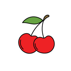 A hand-drawn cartoon doodle of a cherry icon on a white background.