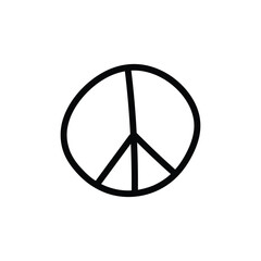 A hand-drawn cartoon doodle of a peace sign icon on a white background.