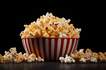 Bowl of Popcorn. Popcorn on black background.