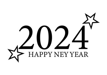 Feliz año nuevo 2024 en texto negro. - obrazy, fototapety, plakaty