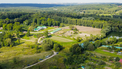 Yasnaya Polyana, Russia. Lev Nikolaevich Tolstoy was born and lived most of his life in Yasnaya Polyana, Aerial View - obrazy, fototapety, plakaty