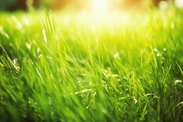 Obraz premium natural green grass field with morning sunlight